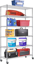 PayLessHere 6 Tier Commercial Grade Wire Shelving Unit Metal Shelf Organizer Heavy Duty Storage Unit Wire Rack NSF Certification 2100LBS Capacity with Wheels-18x48x72