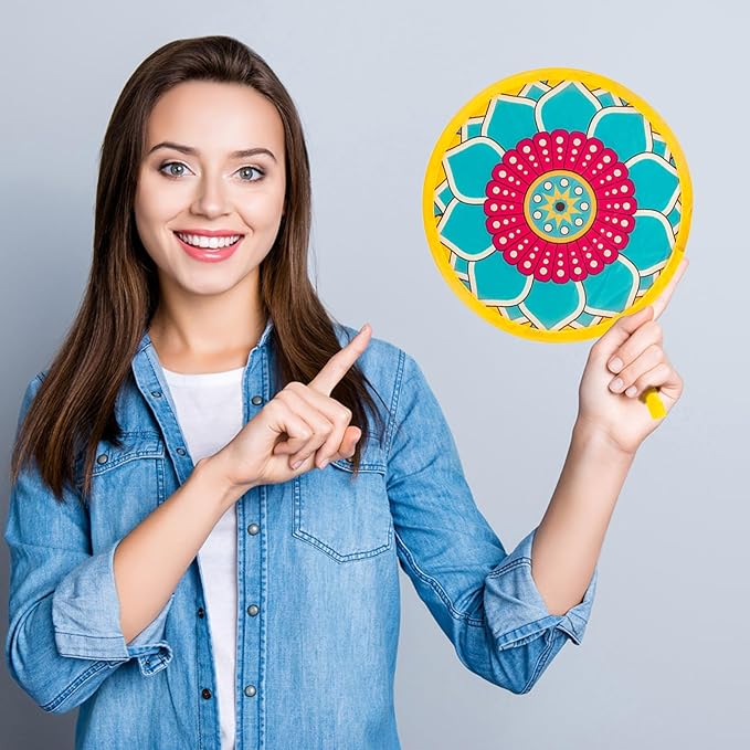 4pcs Mandala Round Foldable Hand Fan Japanese Foldable Fan Style Handheld Compact Cooling Fans,Round Folding Fan for Outdoor Games,Xmas Decoration,Festival,Party Favors,Travel,Events
