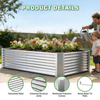 Tegarbed 6x3x2ft Raised Garden Bed, Deep Root Planter Box, Silver,1 Pack