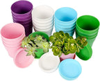 TDHDIKE 10 Pcs Plastic Planters Indoor Flower Plant Pots, Mini Flower Seedlings Nursery Pot/Planter/Flower Pot with Pallet, Modern Decorative Gardening Containers (5color 25)