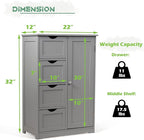 GLACER Bathroom Floor Cabinet, Multifunctional Storage Cabinet with 4 Drawers and 1 Door, Wooden Side Storage Organizer for Bathroom, Living Room or Kitchen, 22 x 12 x 32 inches (Grey)