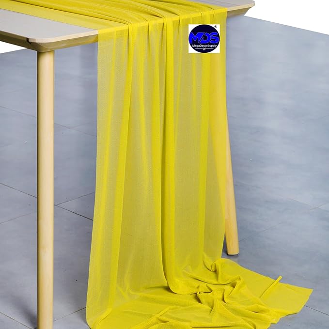 MDS Halloween Chiffon Table Runner - 25 Pack, 29 x 170 Inches, 14ft Each - Sheer Spooky Table Runners for Haunted House Parties, Trick-or-Treat Tables, Witchy Décor, Wedding & Events - Yellow
