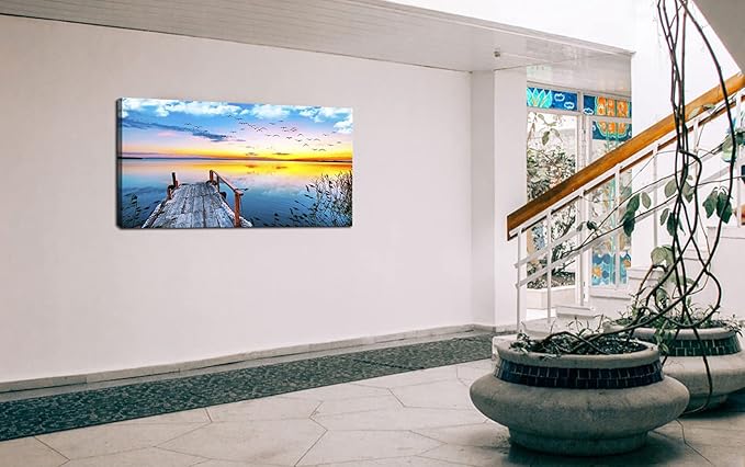 XXMWallArtFC2262 Jetty In The Sunset Lake Wall Art Canvas Prints Painting Nature Pictures Framed Landscape Paintings Canvas Wall Art for Living Room Bedroom Kitchen Home and Office Wall Decor