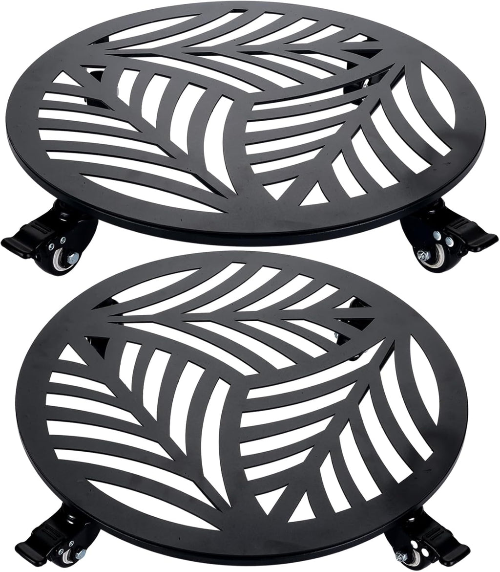 2 Pack 15 inches Extra-Large Metal Plant Caddy with Wheels Heavy-Duty Iron Rolling Plant Stand with Casters Indoor Outdoor Wheeled Plant Roller Base Pot Movers Plant Dolly Coaster Trolley Black