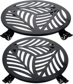 2 Pack 15 inches Extra-Large Metal Plant Caddy with Wheels Heavy-Duty Iron Rolling Plant Stand with Casters Indoor Outdoor Wheeled Plant Roller Base Pot Movers Plant Dolly Coaster Trolley Black