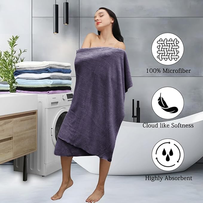 Extra Large Bath Towels Set 35x70 Inches - Purple Luxury 600 GSM Oversized Bath Sheet Towel,Ultra Soft Microfiber - Quick Dry,Highly Absorbent Shower Towels Spa Hotel Bathroom Towel Set (4-Pack)