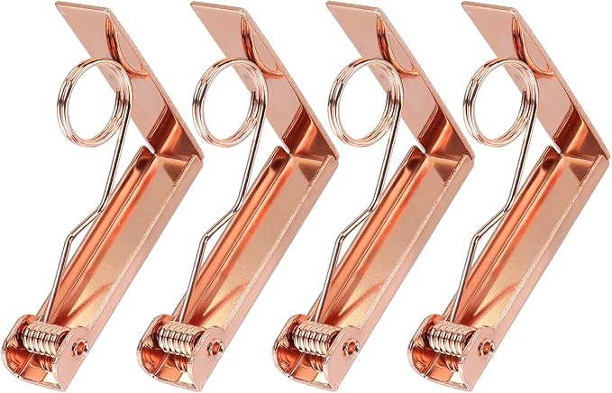 uxcell 4 Pack Tablecloth Clips, Stainless Steel Table Cloth Cover Clamps, 2.87" x 2.36" Windproof Holder Clips for Home Party Picnic Wedding Camping Dining Tables, Rose Gold
