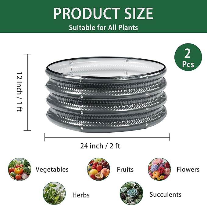 Gartist 2 pcs 2×2×1 ft Round Metal Raised Garden Bed, Light Green Galvanized Outdoor Planter Box for Vegetables, Fruits, Flowers & Herbs