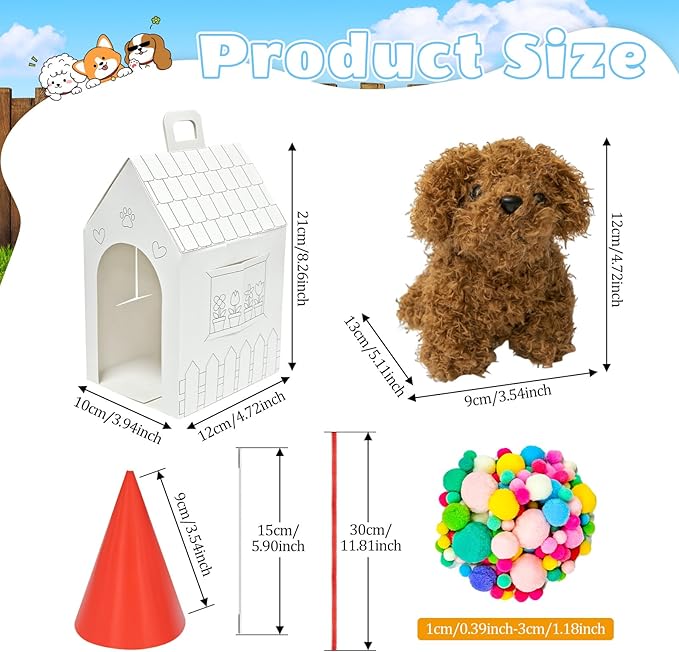 Cinrobiye 12 Sets Adopt a Puppy Party Favors DIY Dog Party Boxes Set Include 12 DIY Dog Boxes 3.93 Inch Mini Dogs Hats for Birthday Adopt A Pet Party Supplies Crafts