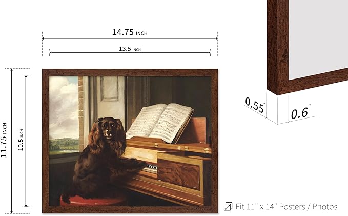 Poster Master Vintage Portrait of an Extraordinary Musical Dog Poster - Retro Dog Print - Puppy Art - Music Art - Piano Art - Animal Lover Art - Living Room or Office Decor, 11x14 Brown Framed
