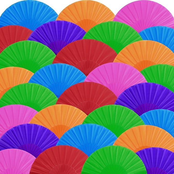 Geetery 30 Pcs Folding Hand Fan for Line Dancing Spanish Boots on the Ground Fans Gifts Bulk Colorful Silk Popping Rave for Women Tea Party Wedding Church Halloween Costume(Gauze,Pure Color)