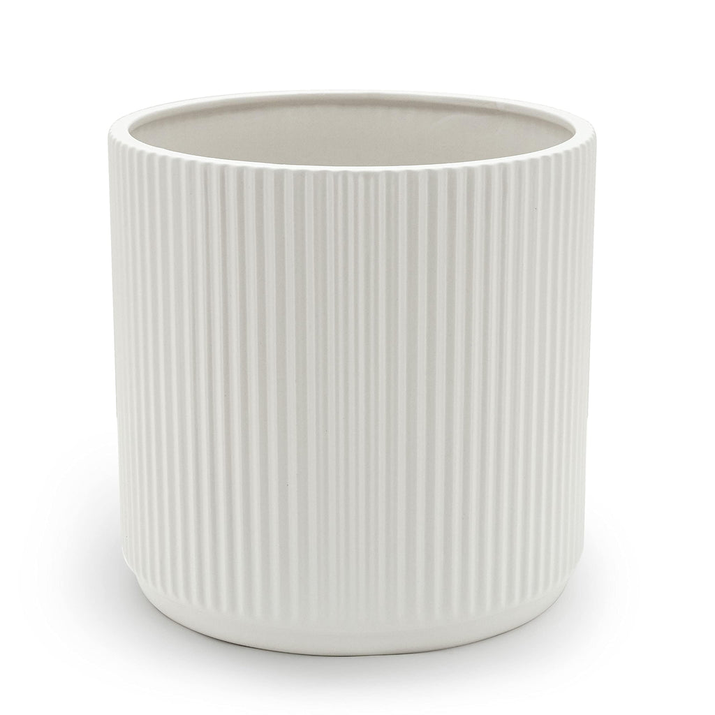 Amazon Basics Fluted Ceramic Planter Pot for Indoor Outdoor Plants, Round Flower Pot with Drainage Hole, 10-inch, White