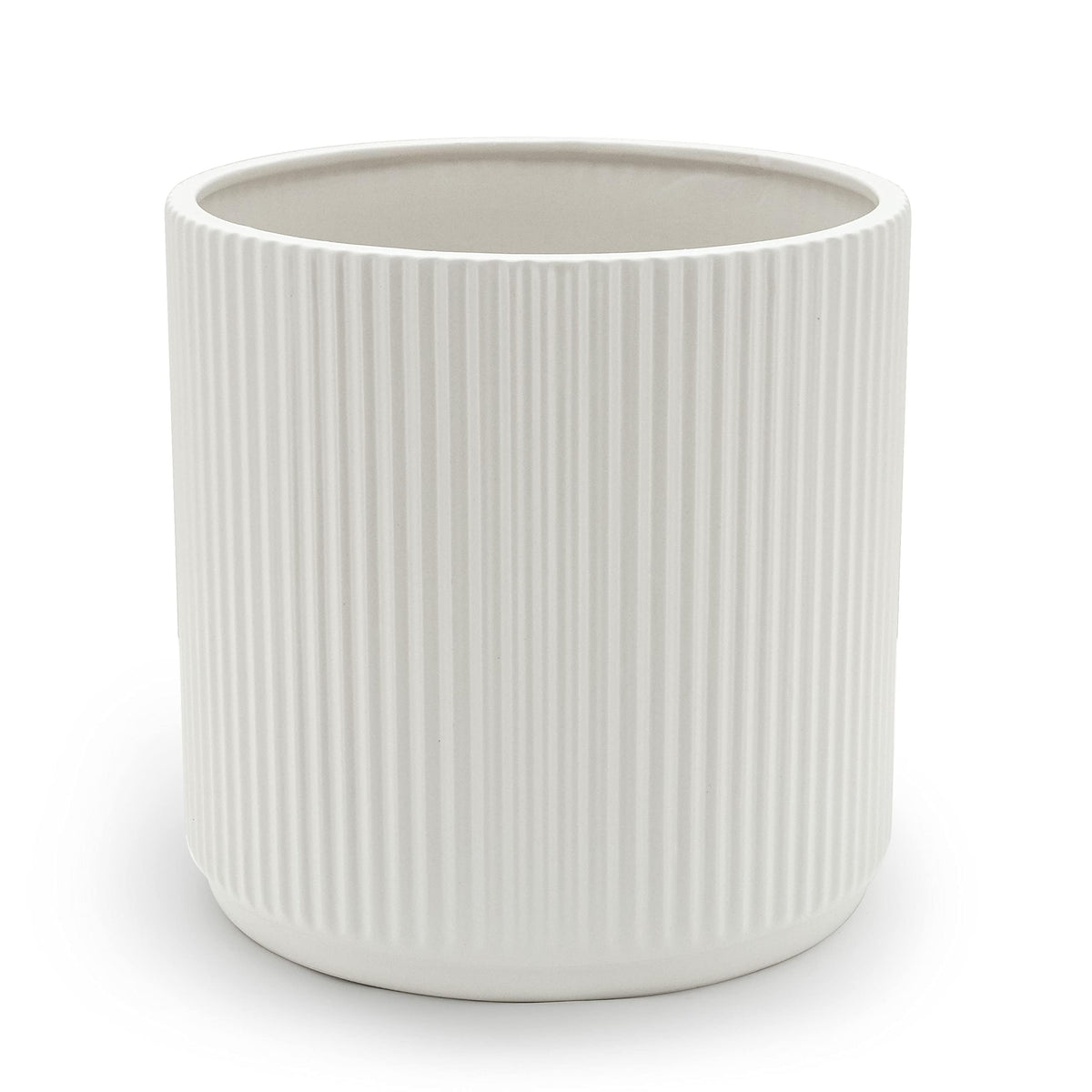 Amazon Basics Fluted Ceramic Planter Pot for Indoor Outdoor Plants, Round Flower Pot with Drainage Hole, 10-inch, White