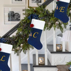 19.5" Personalized Velvet Christmas Stocking with Embroidered Initials- Fireplace Stockings, Family Holiday Xmas Party Decor (Blue S)