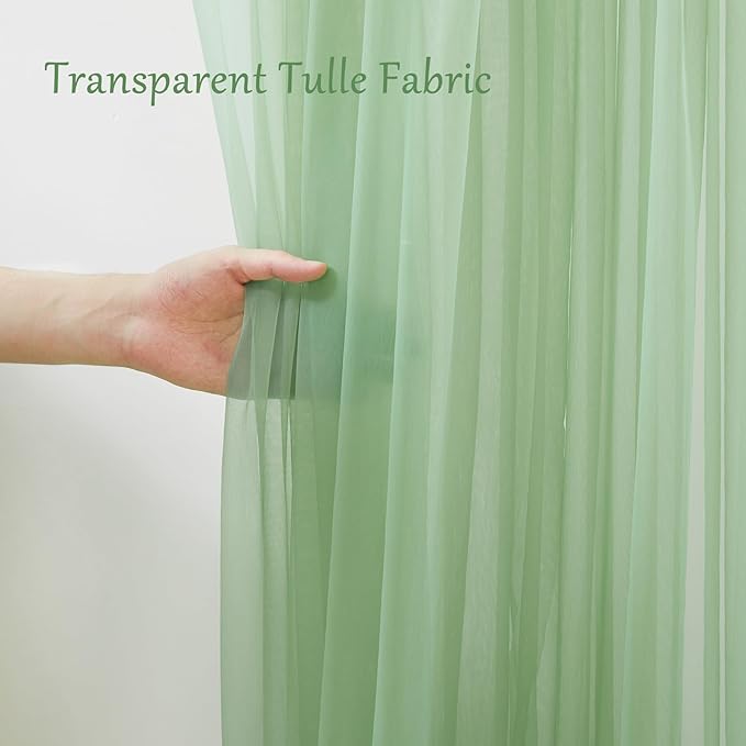20x10 Green Tulle Backdrop Curtains for Parties, Sheer Backdrop Curtain Wedding Photo Background Drapes for Baby Shower Photography Birthday Party