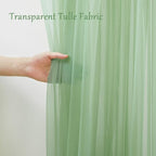 30×10ft Green Tulle Backdrop Curtain with Lights String for Parties, Sheer Photo Backdrop Curtains for Wedding Party Photography Background