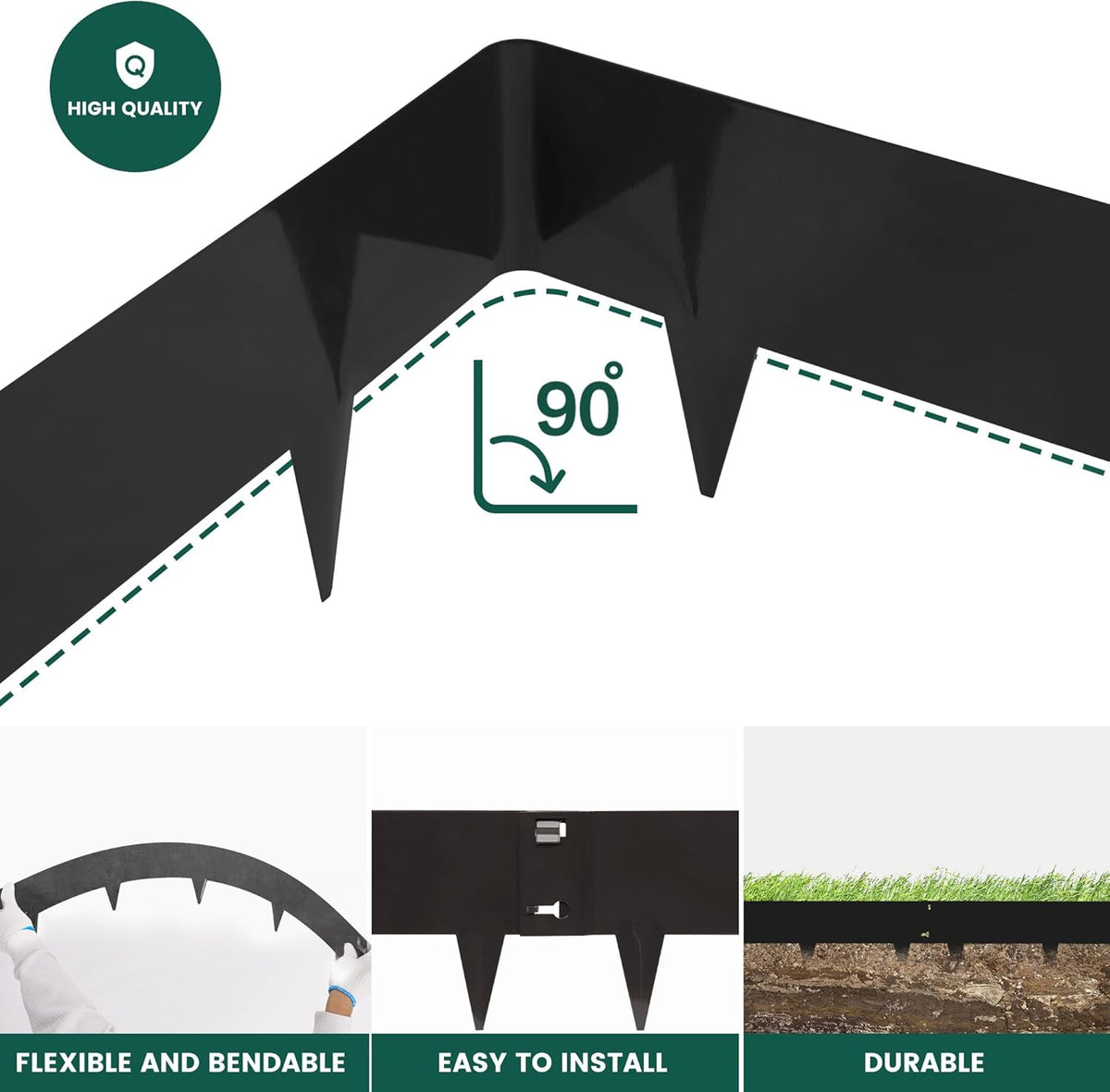 5 Pack Metal Landscape Edging, 42”L x 7”H Black Bendable Steel Lawn Garden Edging Border, No Dig Edging for Landscaping Yard Pathway (16.5 Ft Total)