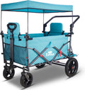 TMZ Collapsible Foldable Wagon Cart with Quick-Release Wheels and 2 Seats, Heavy Duty Wagon 265LBS Load Capacity for Camping Garden Shopping (Turquoise)
