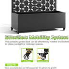 15.7"×70.9"×35.4" Metal Raised Garden Bed with Trellis and Wheels - Tall Trellis Planter Box for Climbing Plants, Vegetables & Vines - Outdoor Privacy Planters for Patio (Black-Square)