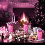 NURADA Flickering Flameless Candles: Built-in Star String Lights 3D Wick Acrylic Battery Operated LED Pillar Candles with Remote and Timer for Table Wedding Centerpieces Party 3 Pack Purple