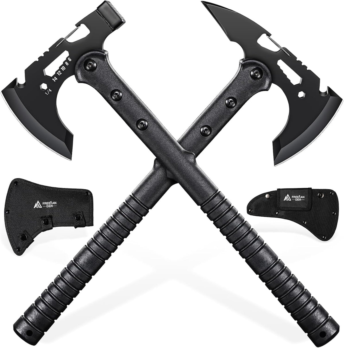 Freelander Tactical Axe 2 Pack, Sharp Tomahawk with Sheath, Portable Tomahawk with Clip and Bottle Opener, Durable Survival Hatchet for Emergency, Hiking and Camping