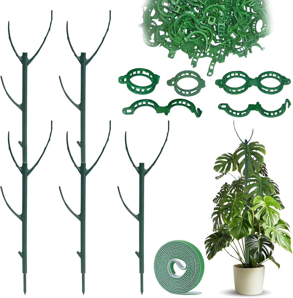 5pack Adjustable Plant Support Pole – Stackable Indoor/Outdoor Support Pole with Clamps, Suitable for Supporting Monstera and Climbing Plants, Garden Accessories, Perfect Replacement for Plant Stakes