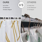 Punkray Gold Light Brown and White Striped Wavy Line Polyester Shower Curtain for Bathroom with Hooks, Shower Curtain Set Stripe Bath Curtains Decor Weighted Hem Washable, 72 x 72