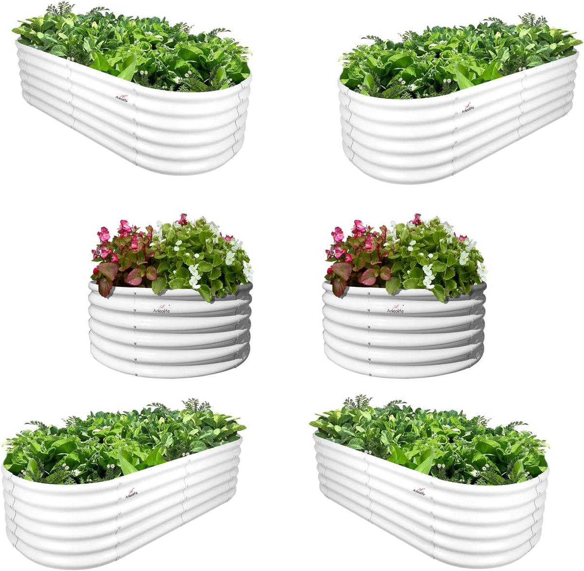A ANLEOLIFE 6-Pack 4X4X1.5ft & 6X2X1.5ft Deep Root Galvanized Raised Garden Beds Outdoor for Planting Vegetables Flowers Herb, Antique White