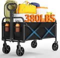 Collapsible Wagon Cart 380Lbs Capacity, Foldable Utility Portable Beach Wagon with All-Terrain Wheels, Adjustable Handle & Drink Holders, Carts with Wheels for Grocery, Camping, Shopping, Garden Cart