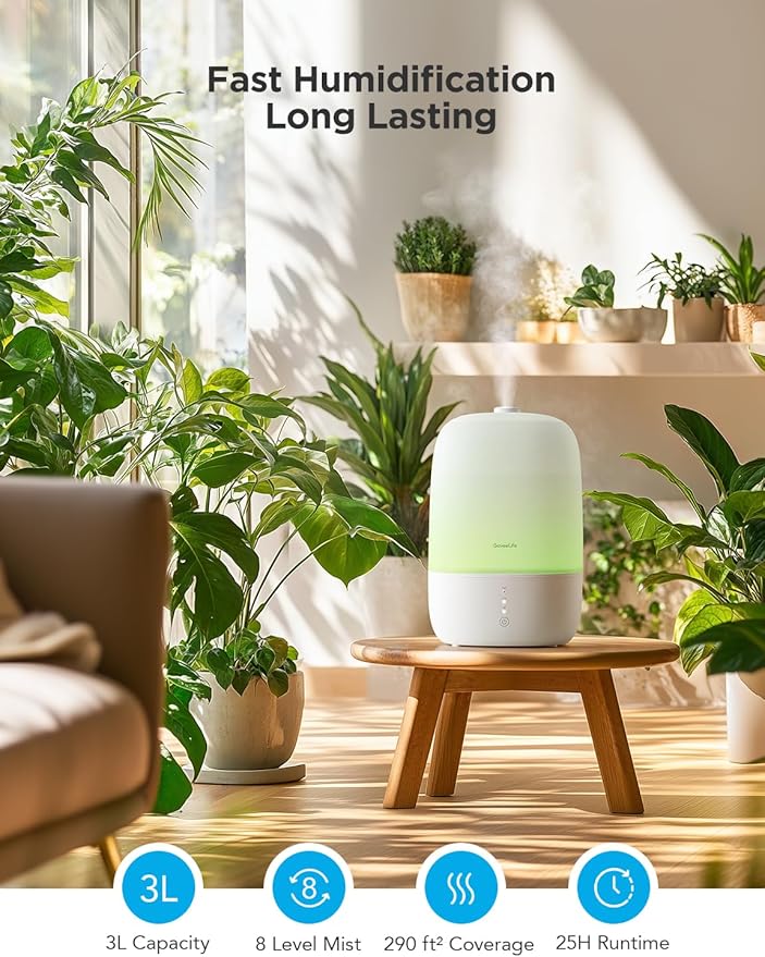 GoveeLife Smart Humidifiers for Bedroom, 3L Top Fill Cool Mist Humidifiers with Essential Oil Diffuser, Humidity Control, WiFi Air Humidifier with Night Light, for Baby, Plants, Home, Work with Alexa