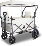 Collapsible Foldable Wagon Cart with Quick-Release Wheels & 2 Seats - Heavy-Duty Utility Wagon 265LBS Capacity for Camping, Garden, Shopping (Beige)