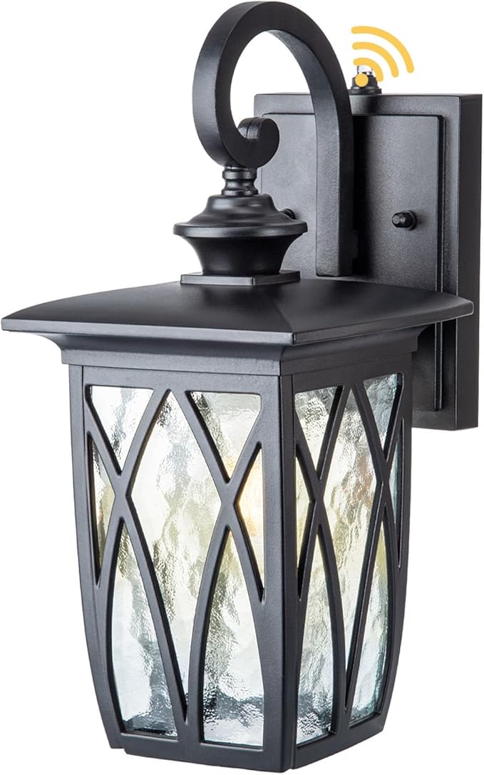 JYZ Dusk to Dawn Outdoor Wall Lantern, Craftsman Style Exterior Sconce Light with Water Ripple Glass, Traditional Porch Light Fixture Wall Mount Lamp for Front Porch Doorway Garage Patio Garden