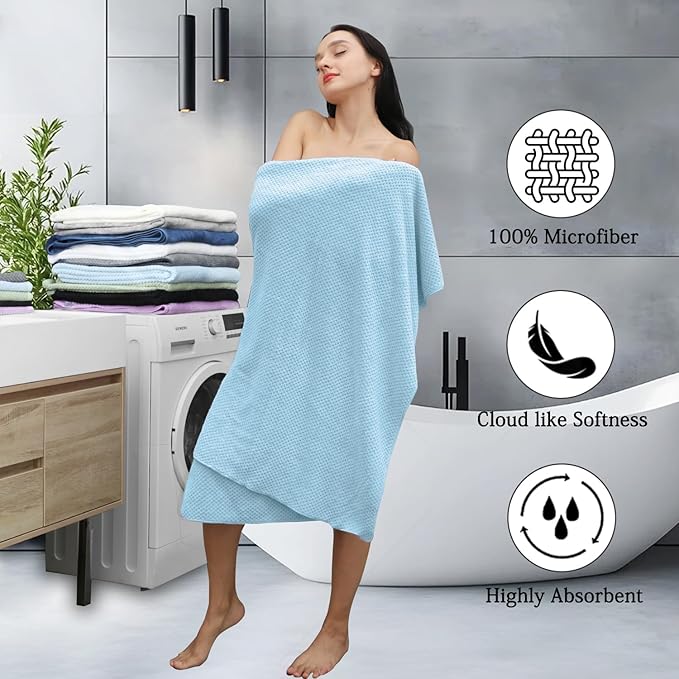 Hailea Extra Large Bath Towels Set 35x70 Inches - Blue Luxury 600 GSM Oversized Bath Sheet Towel,Ultra Soft Microfiber - Quick Dry,Highly Absorbent Shower Towels Spa Hotel Bathroom Towel Set (4-Pack)