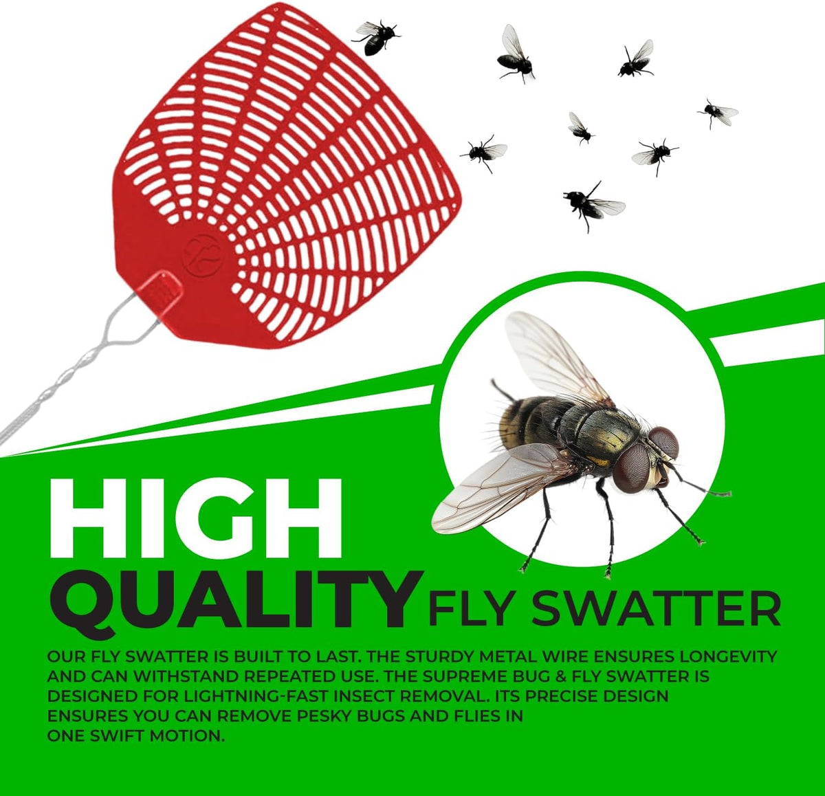 Supreme Bug & Fly Swatter 6-Pack – Braided Metal Handle 6 Pack Fly Swatters, Multi Pack Colors, – for Indoor/Outdoor – Flyswatter (21 inch- Set of 6)