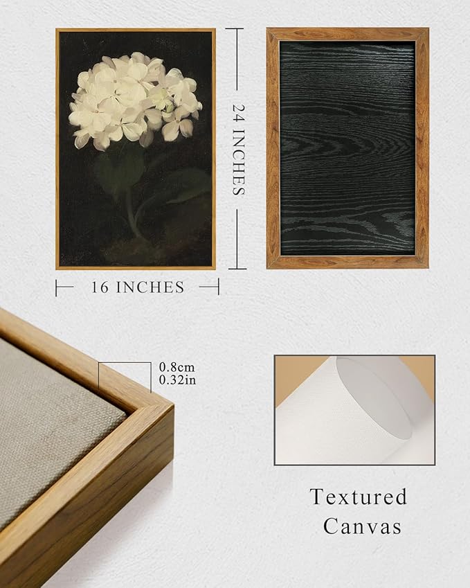 InSimSea Framed Wall Art - Large Canvas Prints for Living Room, Bedroom, Bathroom, Kitchen & Office Decor - White Hydrangea Oil Painting - 16x24in