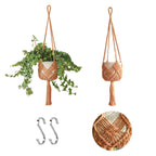 Hanging Planter with Patterns,2Packs Macrame Plant Hangers Indoor Macrame for up to 8 inch Pot Crochet Boho Plant Hanger Holder for Indoor Outdoor with 2S Shaped Stainless Steel Hooks (Caramel)