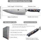 WILDMOK Chef Knife,8 inch Damascus Japanese Chef Knife,Japanese VG10 Steel Black Resin Handle kitchen knives,Japanese Damascus Kitchen Cooking chef's knives