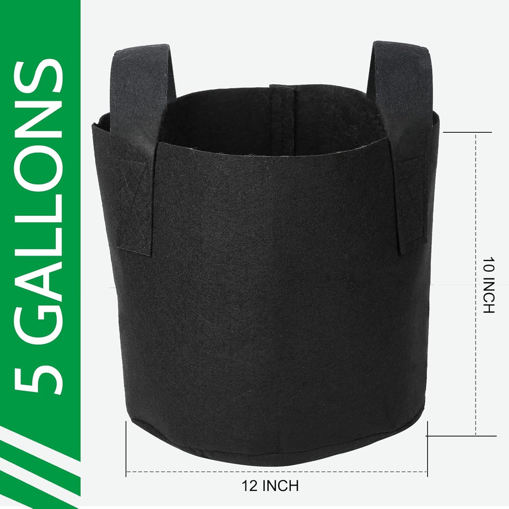 JERIA 24-Pack 5 Gallon Nonwoven Grow Bags, Plant Grow Bags，Heavy Duty Aeration Fabric Pots with Durable Handles, Come with 24 Pcs Plant Labels