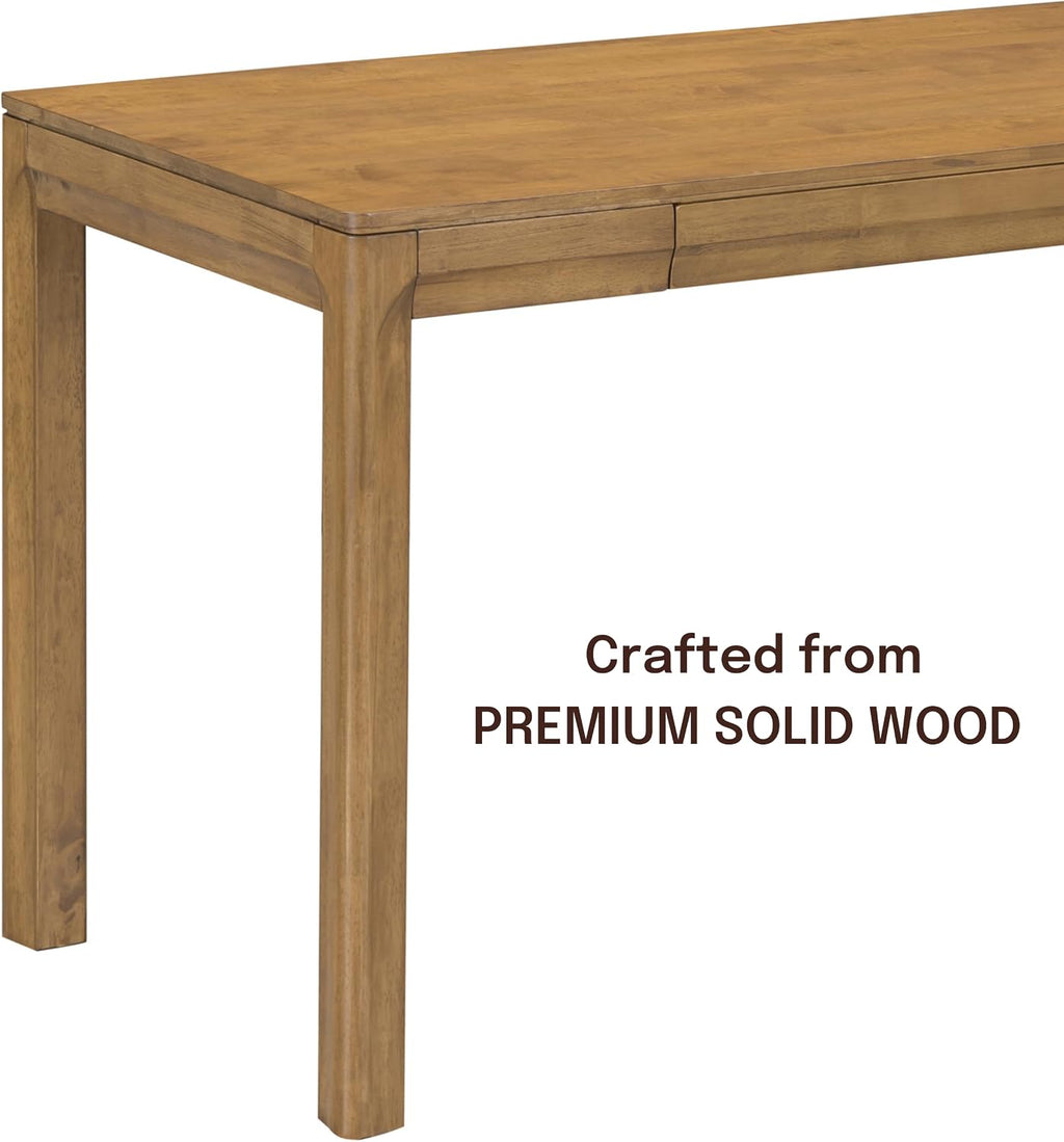 NTC Flow Modern Wooden Rectangle Desk Table with Hidden Drawer – Waterproof & Heat Resistant - Teak Look