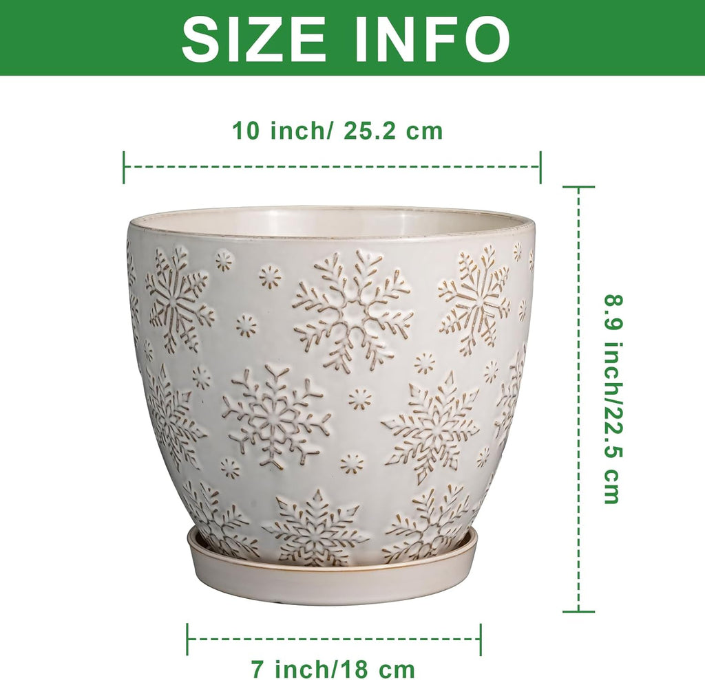 10 Inch Ceramic Planter Pot Large Plant Pot for Indoor Plants Outdoor Round Flower Pot with Drainage Hole and Saucer for Home Garden Decor White