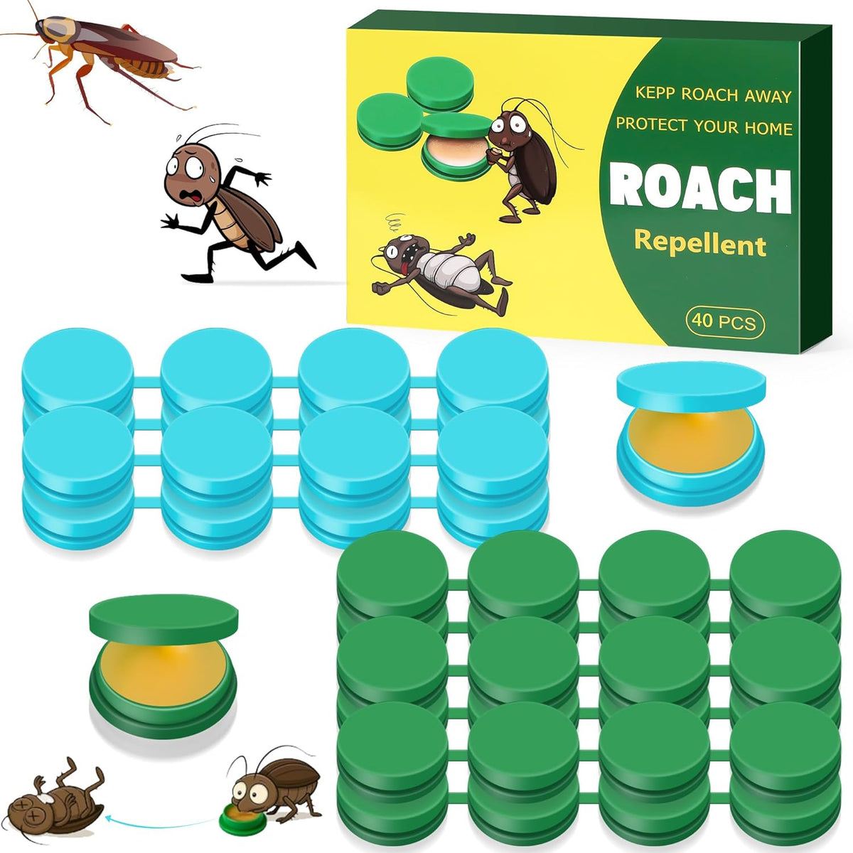40 Pack Roach Repellent Cockroach Gel Bait Indoor Outdoor, Effective Cockroach Repellent Fast Acting Elimination of Indoor Roach Nests, Long-Lasting and Safe Family