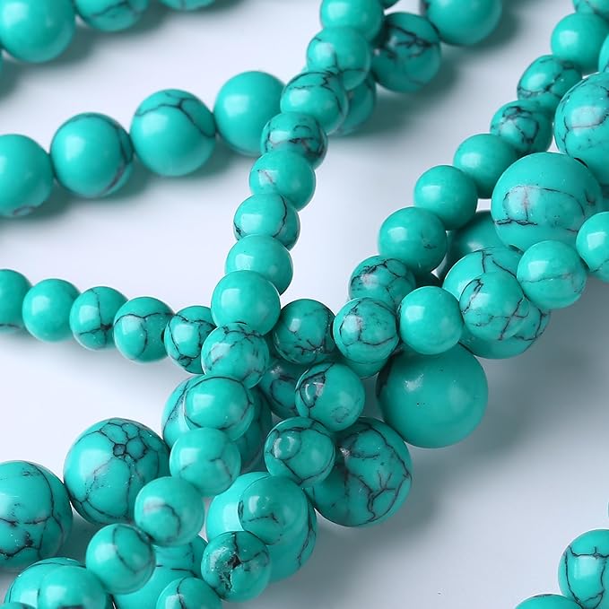 Natural Turquoise Stone Beads Gemstone Round Crystal Energy Jade Stone Beads for Jewelry Making DIY Bracelet Necklace Jewelry Making 1 Strand 15.5inch 90PCS 4MM