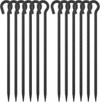 18 Inch Rebar Stakes with Loop 12 Pack Camping Tent Ground Anchors Heavy Duty 1/2 Inch Diameter Metal Tree Stakes and Supports for Leaning Trees, Dog Tie Out Stake, Garden Rope Fence Stakes, Black