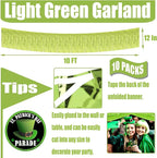 10 Pack 10 Feet Foil Fringe Garland Metallic Tinsel Streamers Banner Wall Hanging Curtain Backdrop for Parade Floats, Wedding, Disco, Birthday, St Patrick Day, Christmas Party Decorations(Light Green)