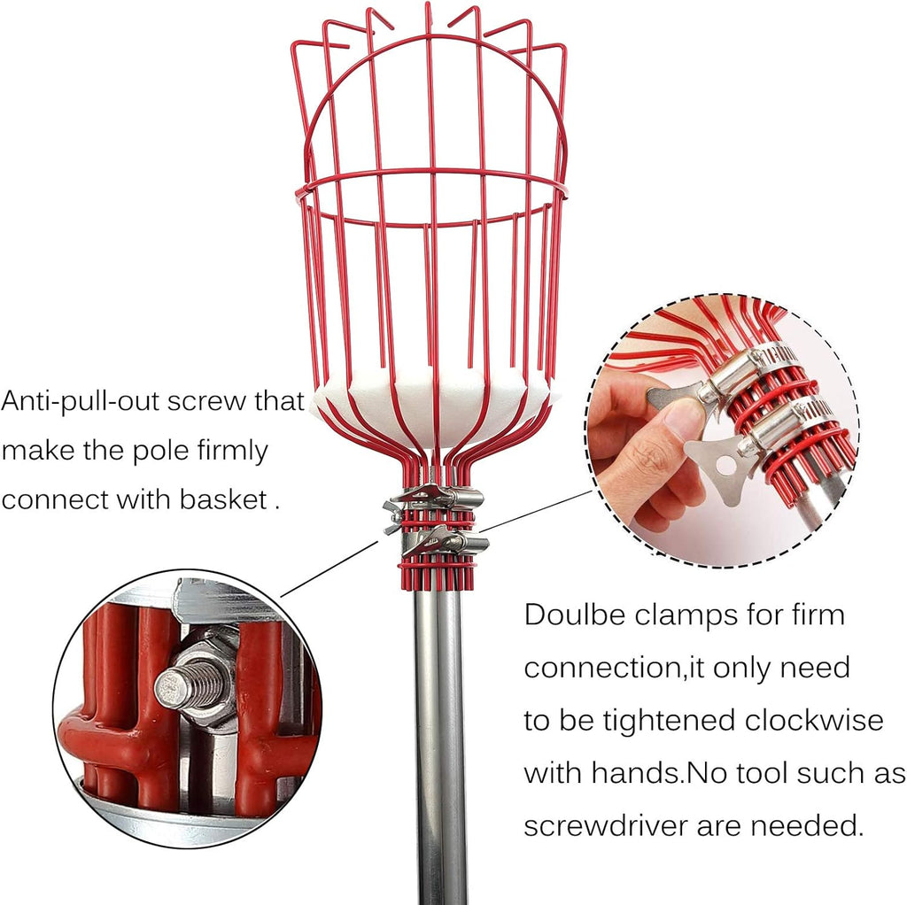 COCONUT Fruit Picker Tool, 5FT Fruit Picker with Basket Adjustable Long Handle, Easy to Assemble & Use Fruits Catcher Tree Picker for Getting Fruits - Ideal for Low & Medium Height Fruit Harvesting