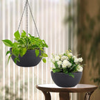 Meowell 12 inch Large Hanging Planters for Indoor Outdoor Plants, 2 Pack Hanging Flower Pots with Drainage Holes and Chain for Garden Porch, Plastic Hanging Baskets for House Plants, Black