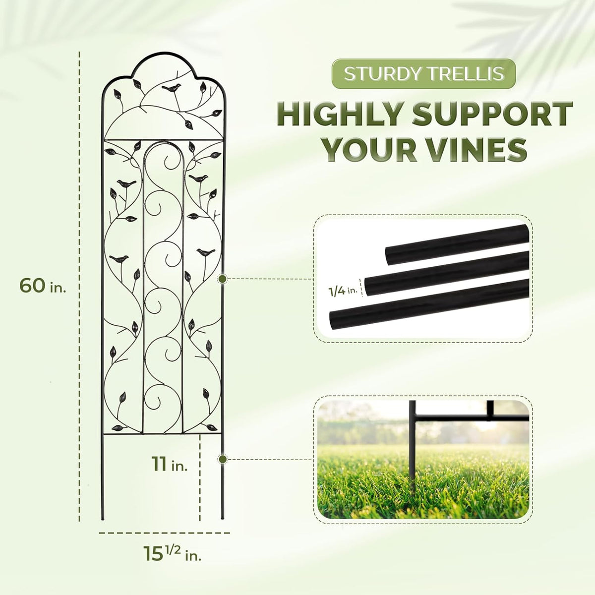 Idzo 60in 5ft 100% Metal Garden Trellises for Climbing Plants Outdoor, Heavy-Duty Steel Garden Trellis with Durable Powder Coating, Black
