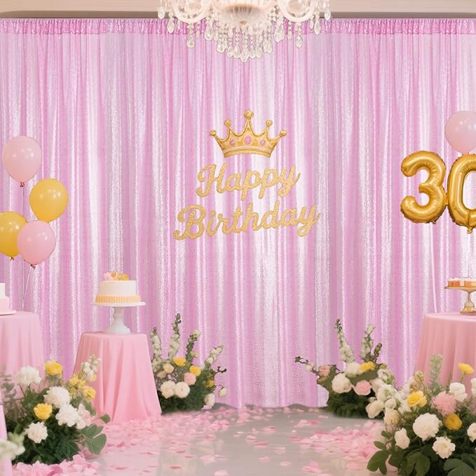Matte Pink Sequin Backdrop Curtain 4 Pieces 2FTx8FT Glitter Photography Backdrop for Party Wedding Birthday Christmas Decorations