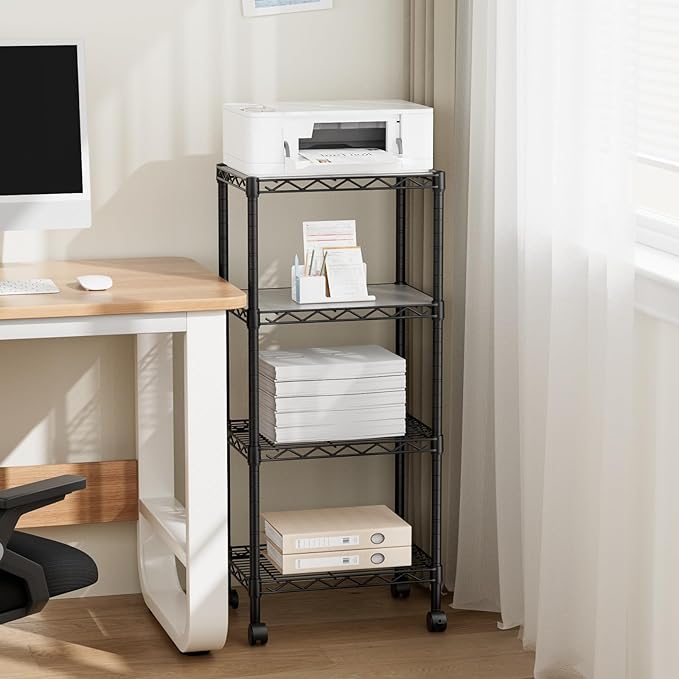 4 Tier Adjustable Storage Shelves Heavy Duty Metal Utility Shelf Wire Shelving Unit Organizer Rack for Home Kitchen Office Bathroom Pantry Room 12" D x 18" W x 44.5" H