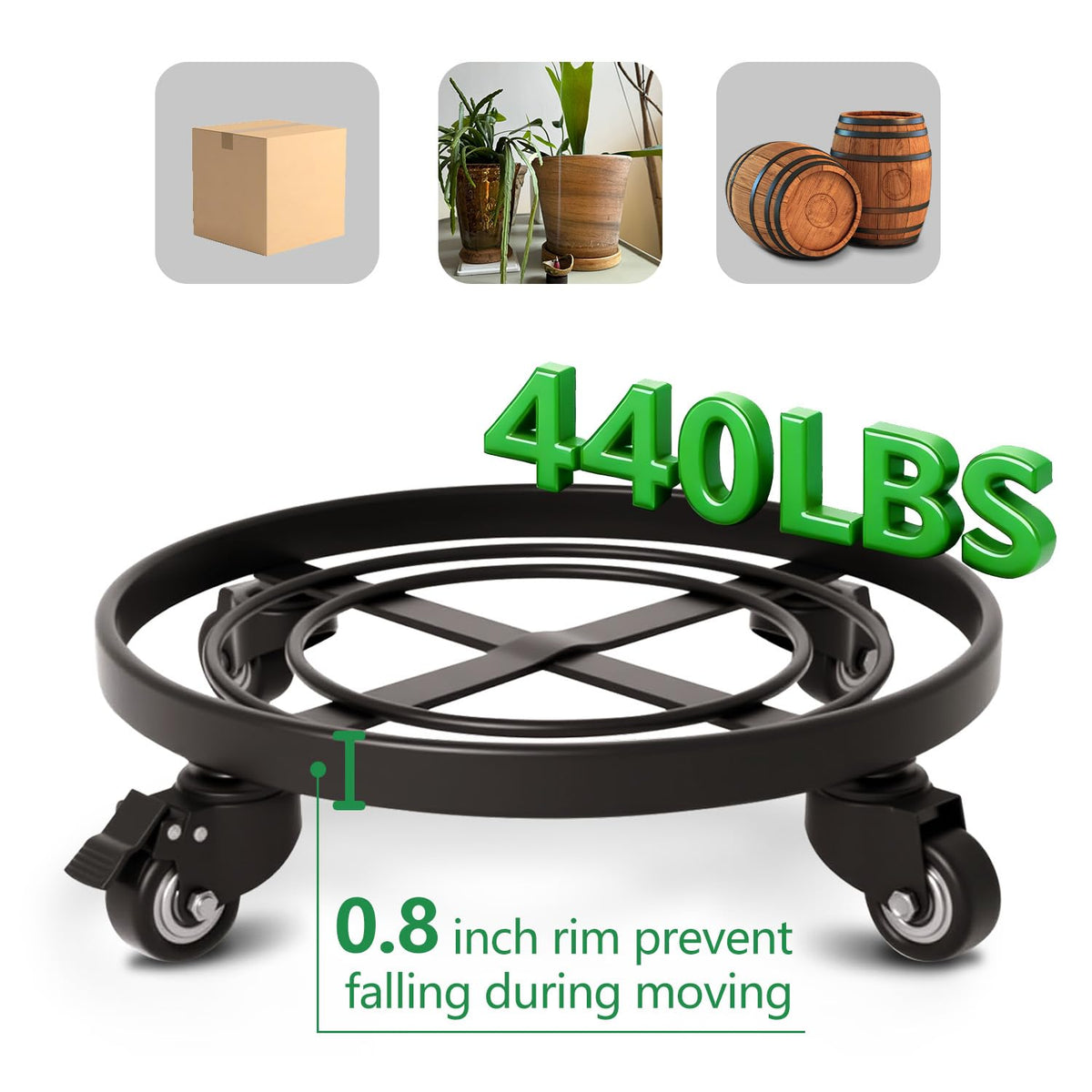 AMAGABELI GARDEN & HOME Plant Caddy with Wheels Heavy Duty 13“ 2 Pack Rolling Plant Stand Plant Dolly Iron Wheeled Lockable Casters Round Pot Mover Rollers Indoor Outdoor Planter Trolley Metal